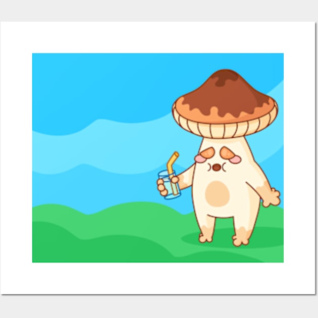 Tired Thirsty Mushroom With a Glass Of Water With Background Wall Art by JadedOddity